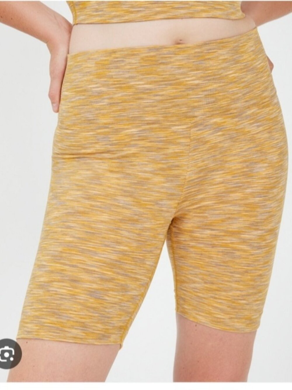 OUTDOOR VOICES | shorts in mustard yellow Gray space dye pattern Sz S